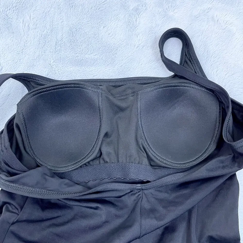 Lands End Scoop Neck Tugless One Piece Swimsuit Black Padded Soft Bra Womens 8